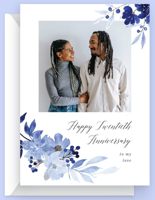 Blue Bouquet Happy anniversary card