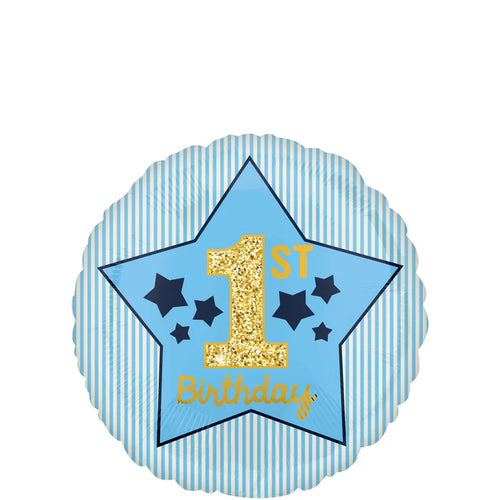 Boy 1st Birthday Blue & Gold Foil Balloon 45cm