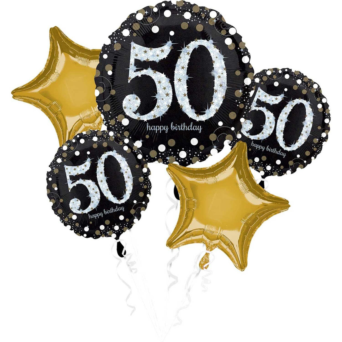 Sparkling Birthday Balloon Bouquet 5pcs 30th to 80th Birthday 50th