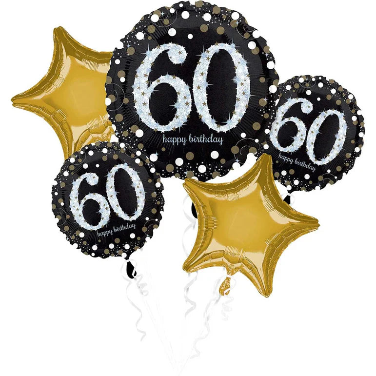 Sparkling Birthday Balloon Bouquet 5pcs 30th to 80th Birthday 60th