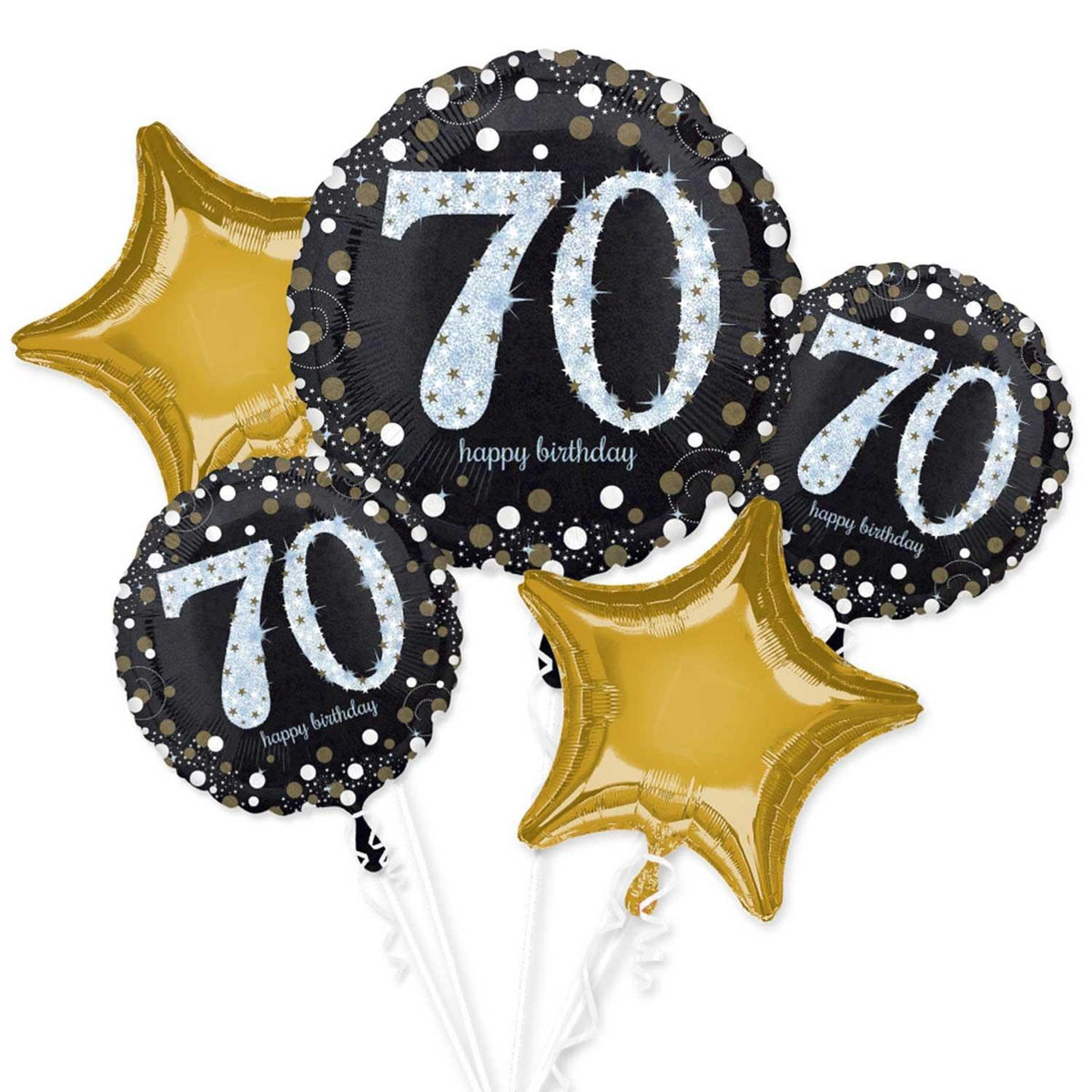Sparkling Birthday Balloon Bouquet 5pcs 30th to 80th Birthday 70th