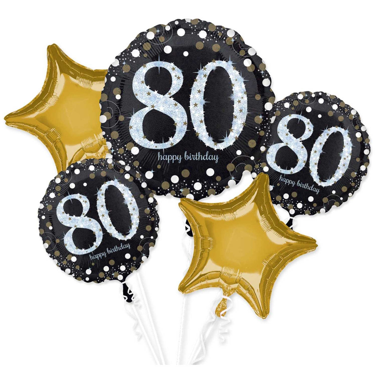 Sparkling Birthday Balloon Bouquet 5pcs 30th to 80th Birthday 80th