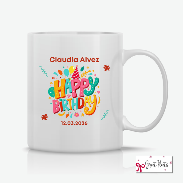 Personalized Birthday Mug – Custom Name & Date Happy Birthday Gift greetfleets