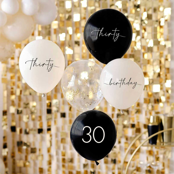 30th Birthday Golden Age Latex Balloons 5pcs P.center