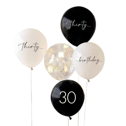 30th Birthday Golden Age Latex Balloons 5pcs P.center
