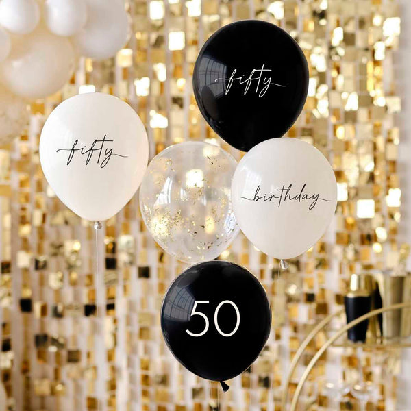 50th Birthday Golden Age Latex Balloons 5pcs P.center