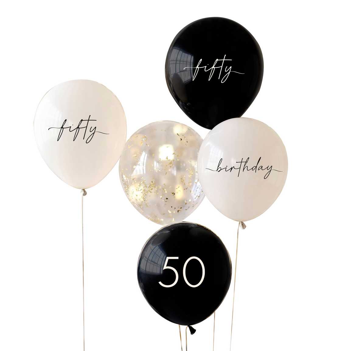 50th Birthday Golden Age Latex Balloons 5pcs P.center