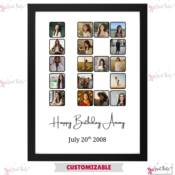 Custom 16th birthday number photo collage frame reading Happy Birthday by Greet Fleets Dubai, fully customizable for any age.