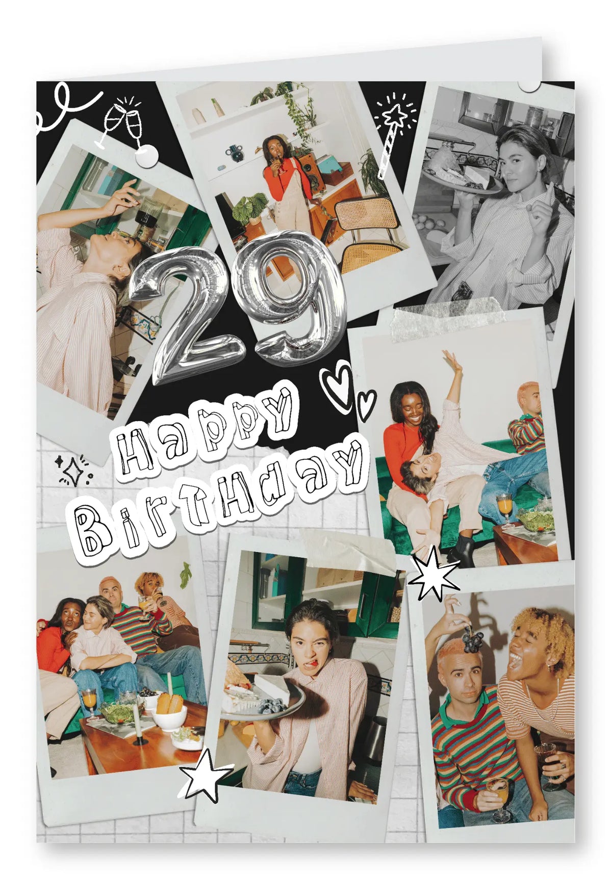 Customizable Polaroid Photo Collage Birthday Card – Personalised Age Number & Photos
