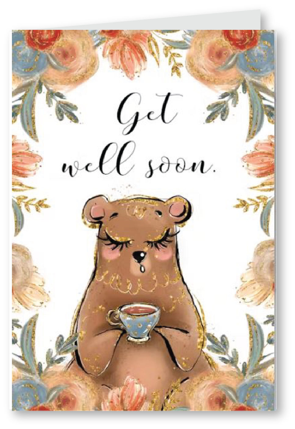 Flowers & Bear - Get Well Soon Card