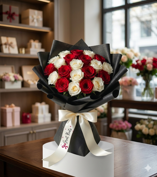 10 Red Rose, 10 White Rose bouquet