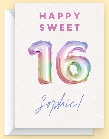 Rainbow Foil Sweet 16 Birthday card
