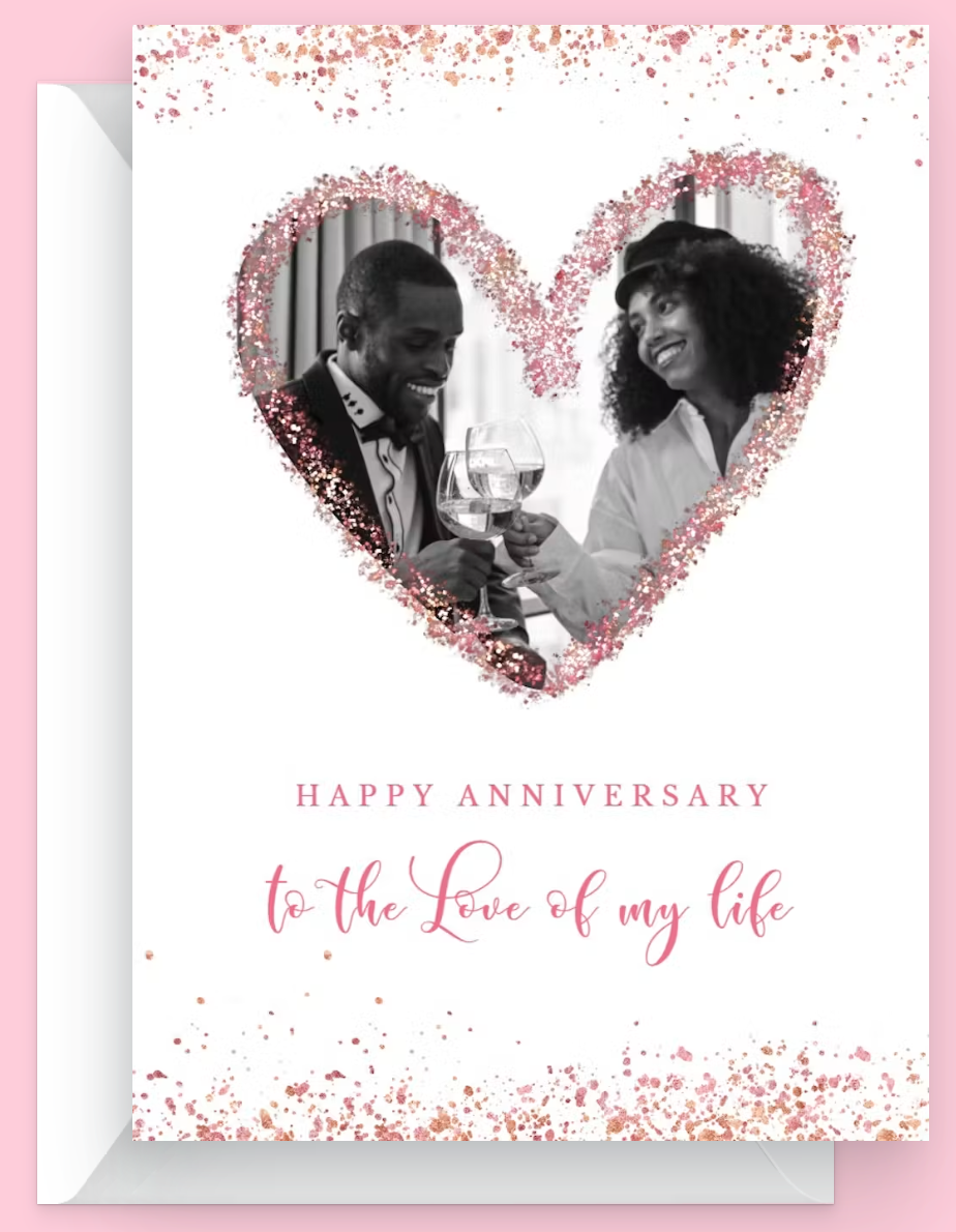 Glitter Heart Happy anniversary card