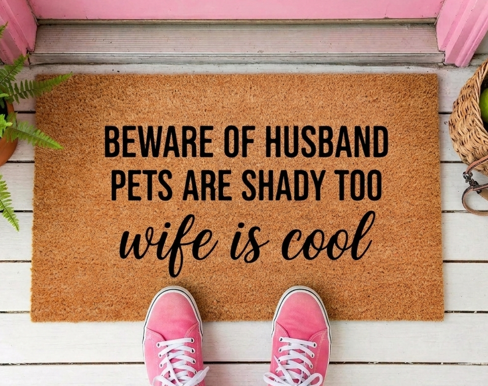 Wife is Cool" Funny Entryway Mat | Beware of Husband & Pets