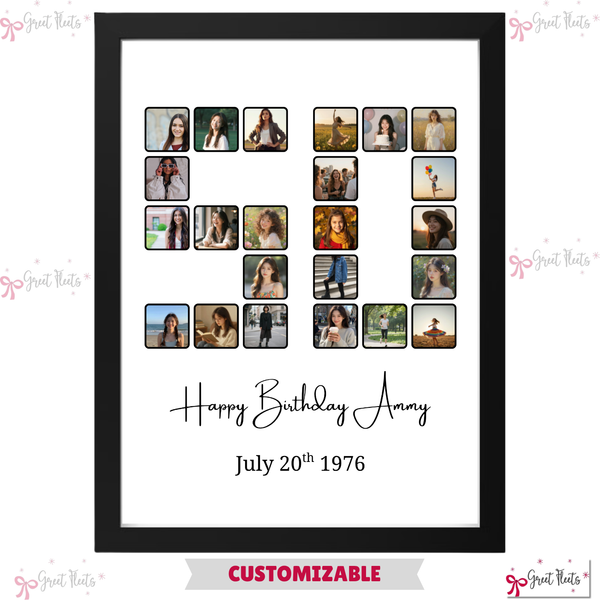 Personalized birthday photo collage with customizable text on a white background