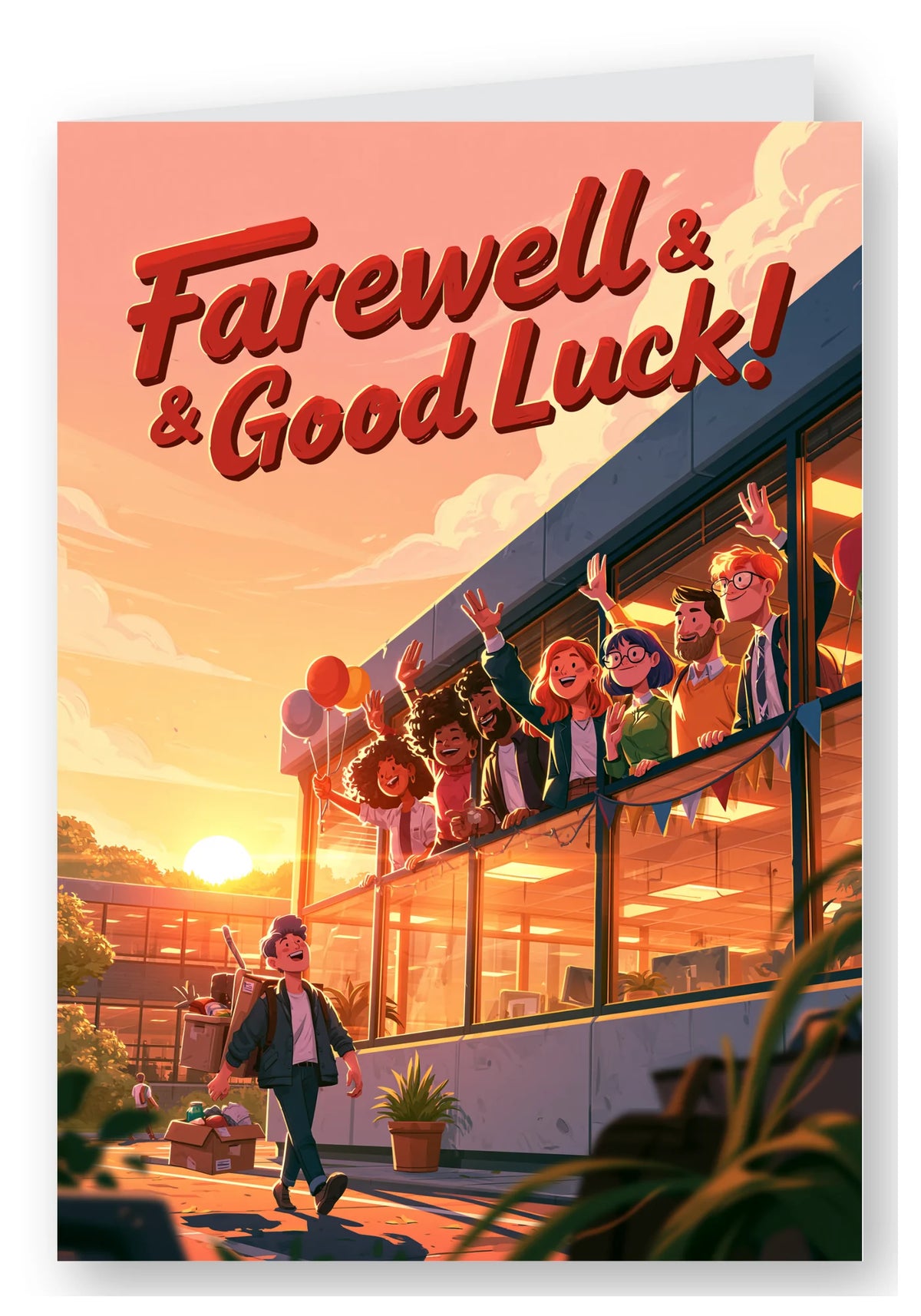 Farewell & Good Luck Leaving Card - Sunset Office