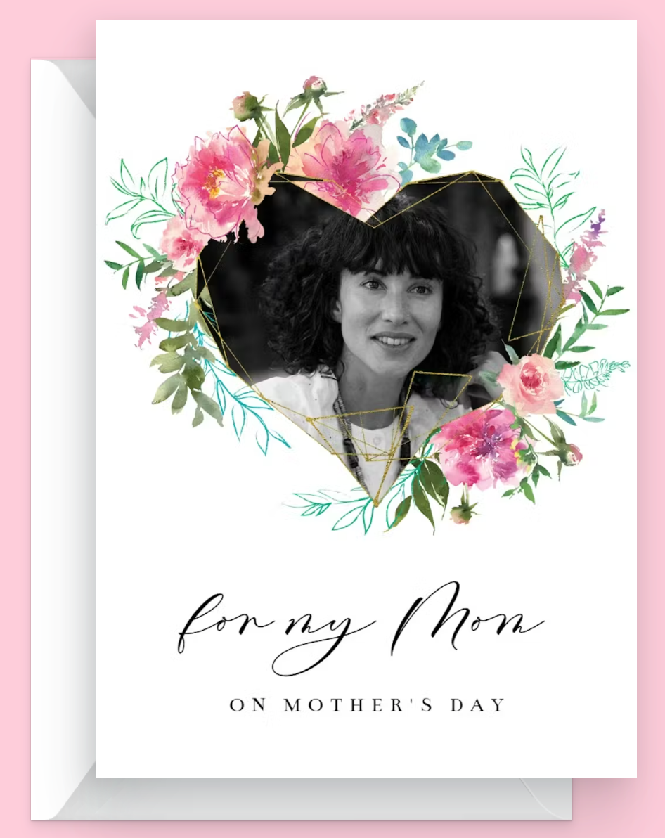 Geometric floral heart photo Mother's day card