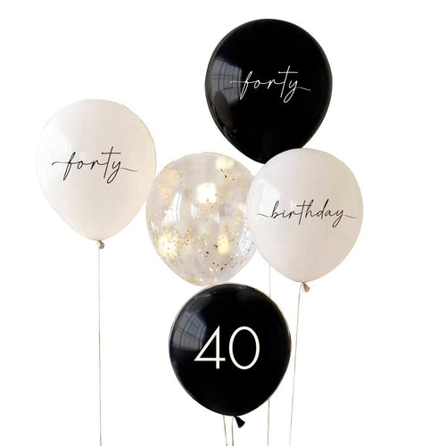 40th Birthday Golden Age Latex Balloons 5pcs