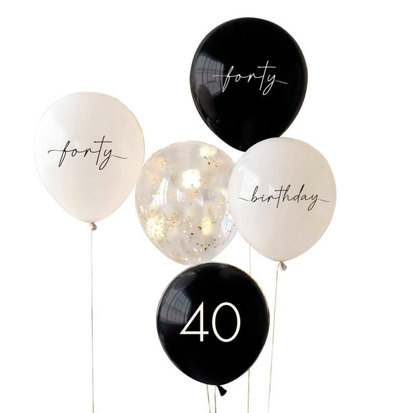 40th Birthday Golden Age Latex Balloons 5pcs