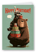 Happy Birthday Bear & Raccoon Card - Sneaky Raccoon