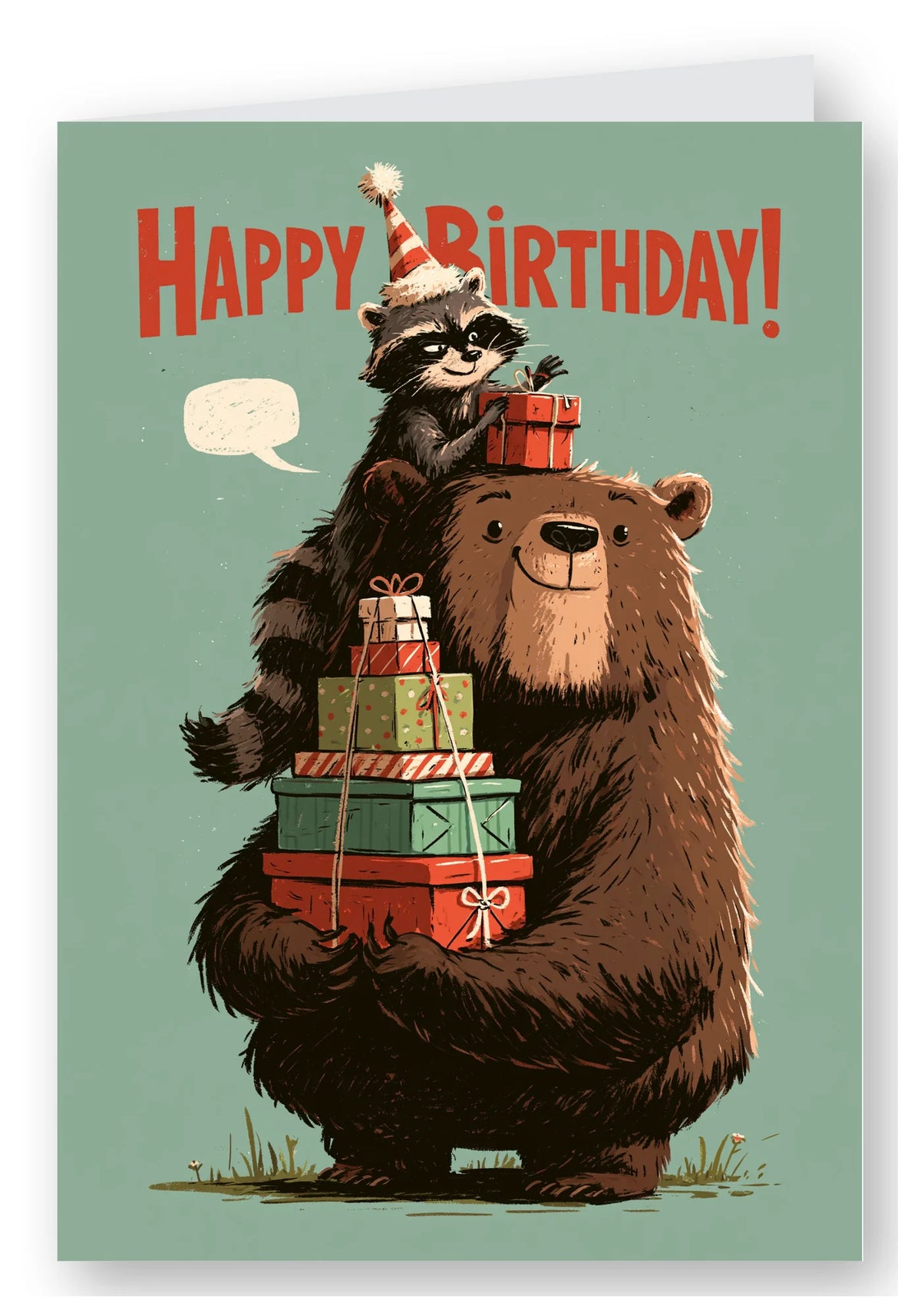 Happy Birthday Bear & Raccoon Card - Sneaky Raccoon
