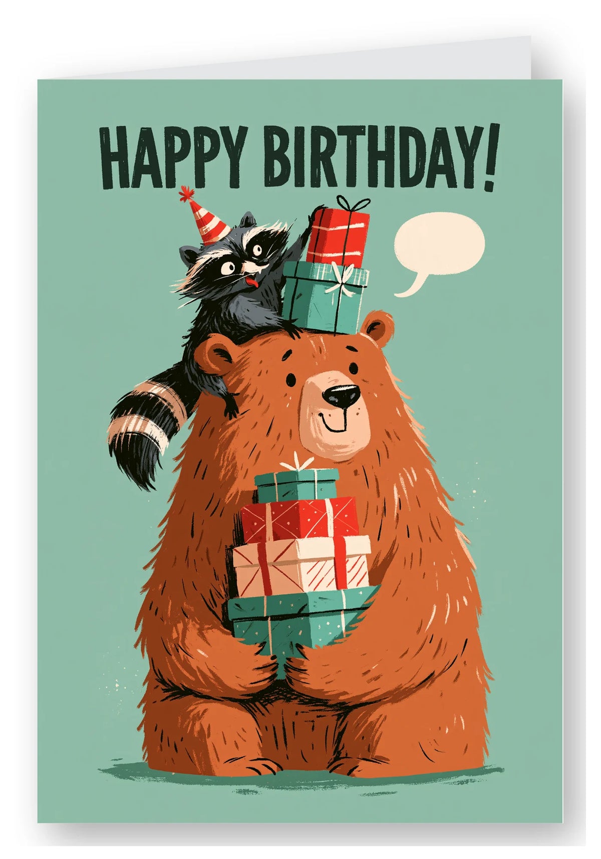 Happy Birthday Bear & Raccoon Card - Brown Bear