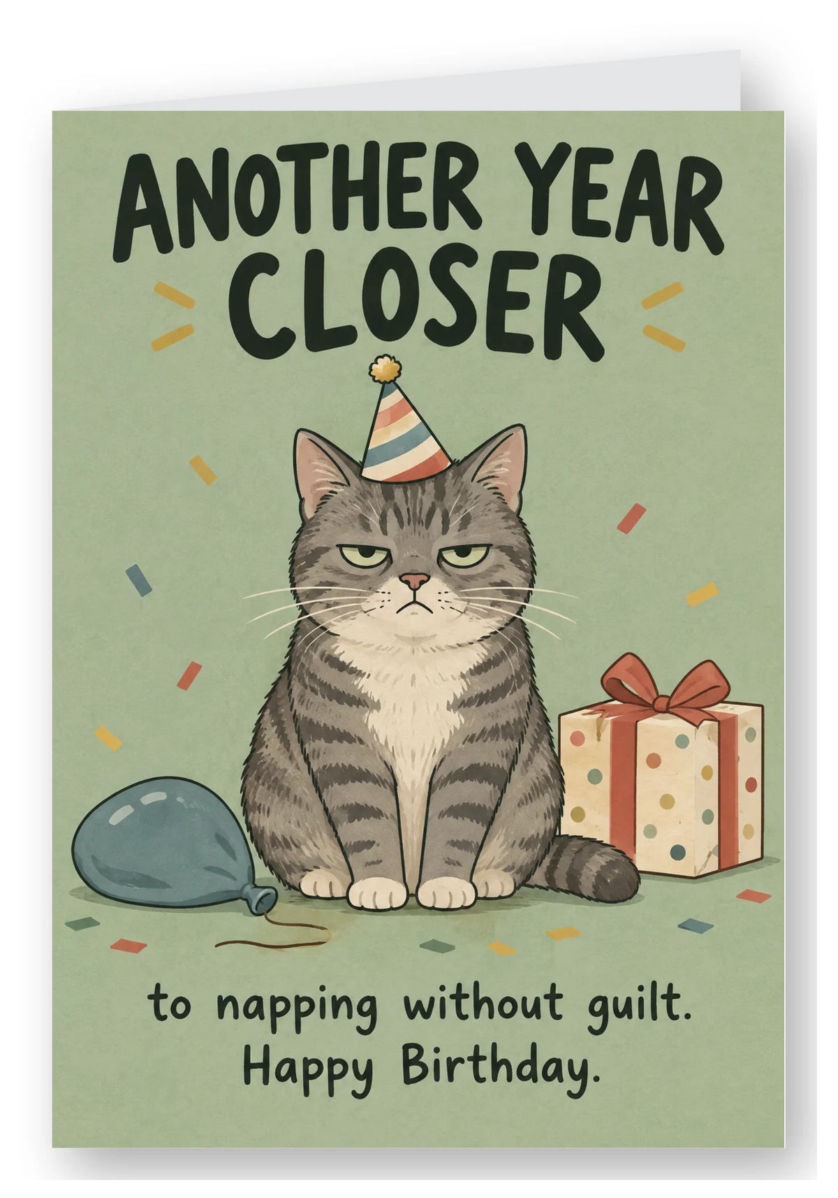 Another Year Closer to Napping Without Guilt Cat Birthday Card