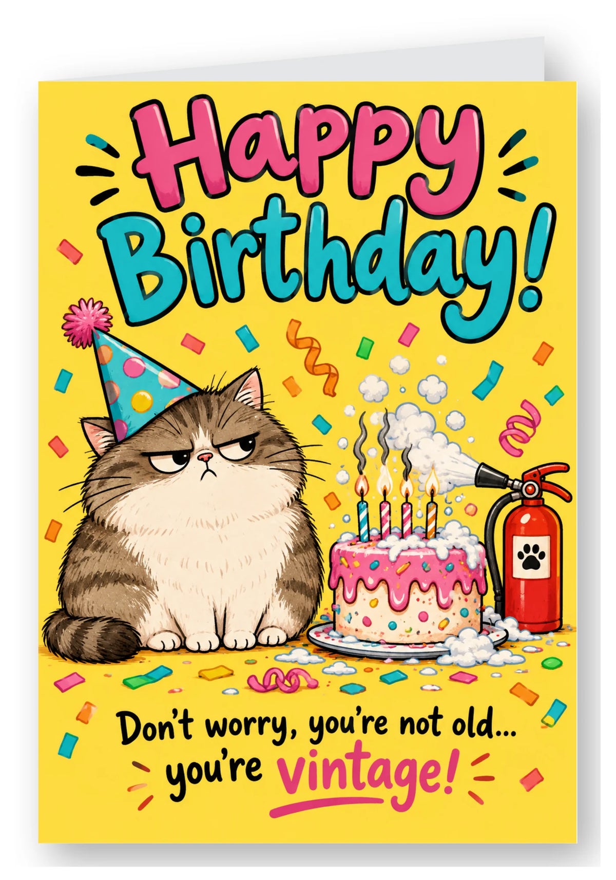Grumpy Cat You're Not Old, You're Vintage Birthday Card - Fire Extinguisher