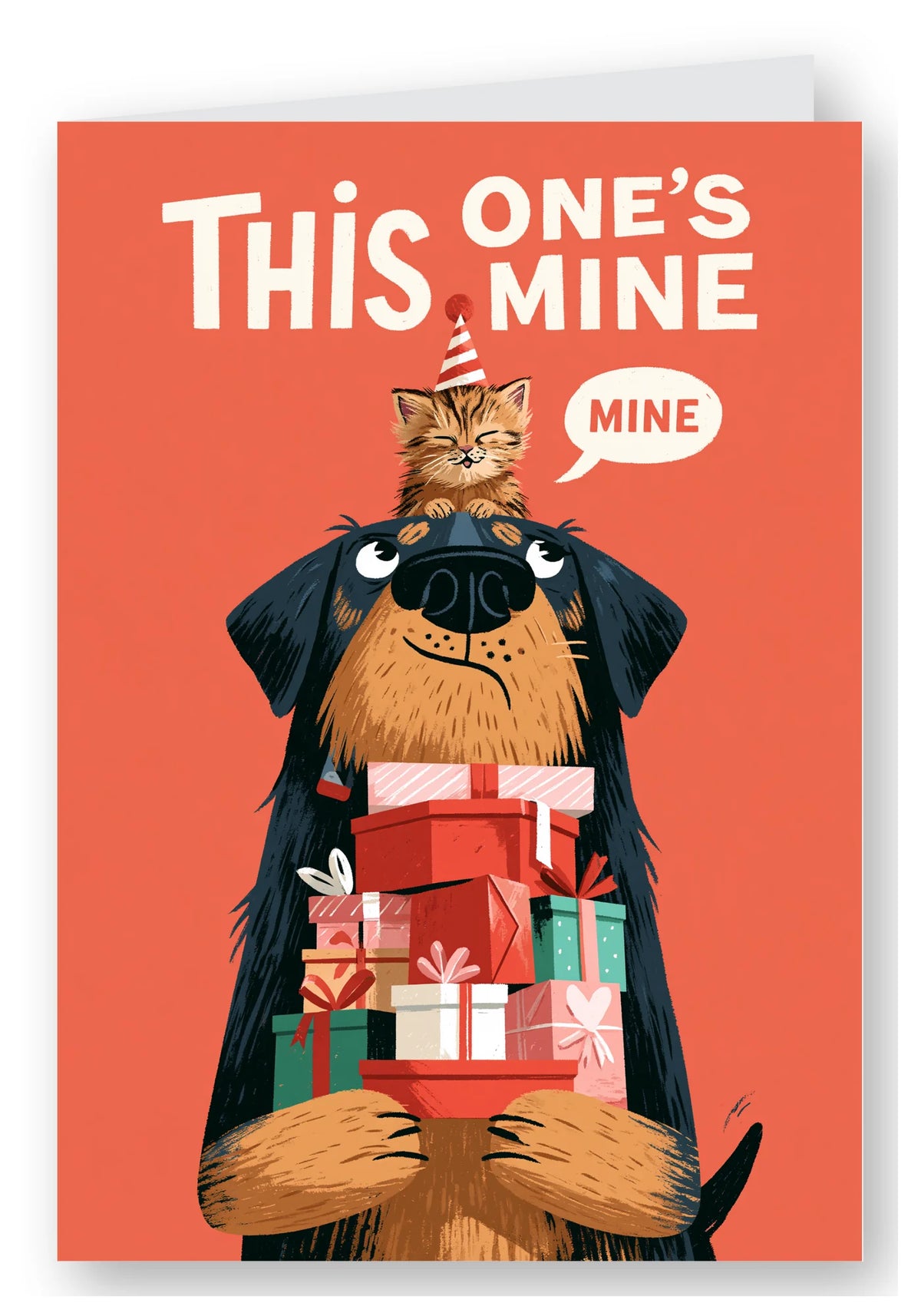 This One's Mine Birthday Card - Dog & Kitten
