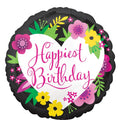 Happiest Birthday Floral Foil Balloon 45cm