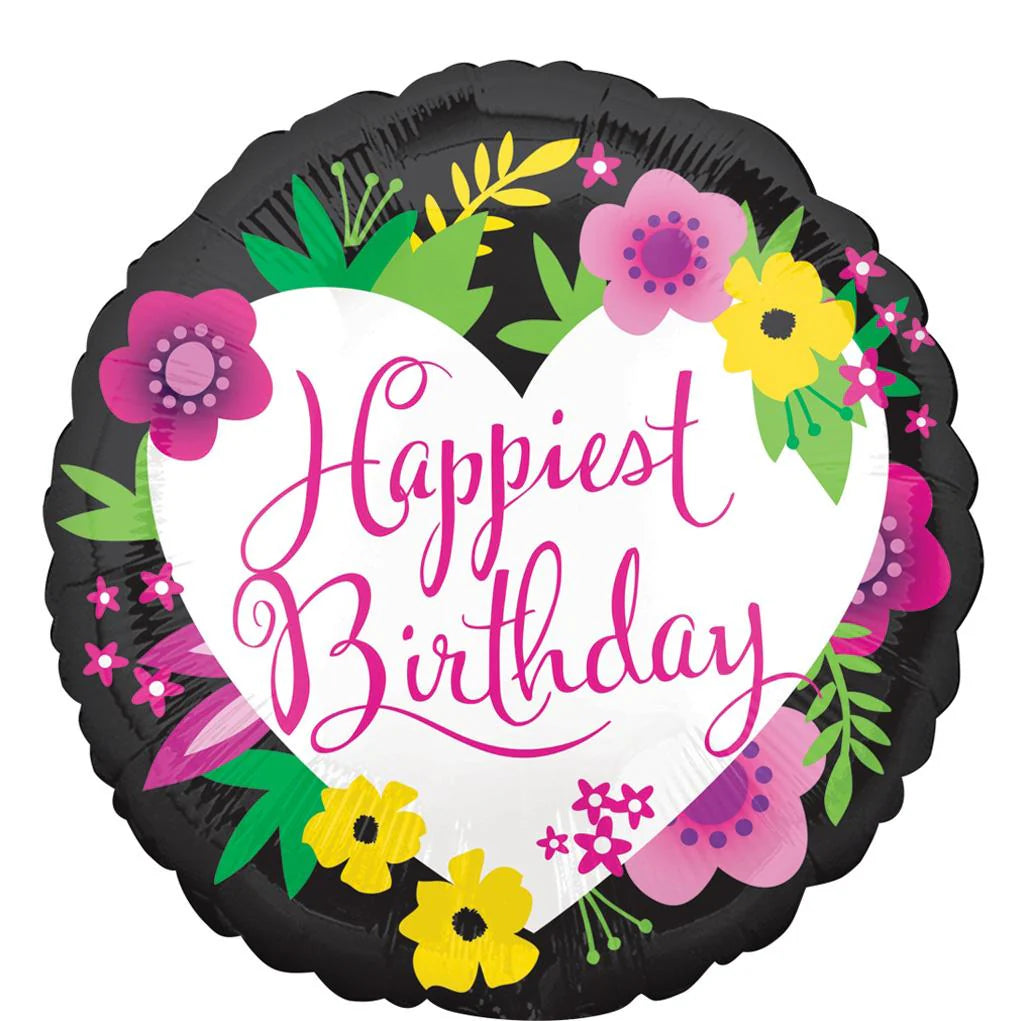 Happiest Birthday Floral Foil Balloon 45cm