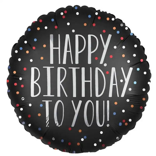 Black Birthday To You Satin Dots Foil Balloon 18in