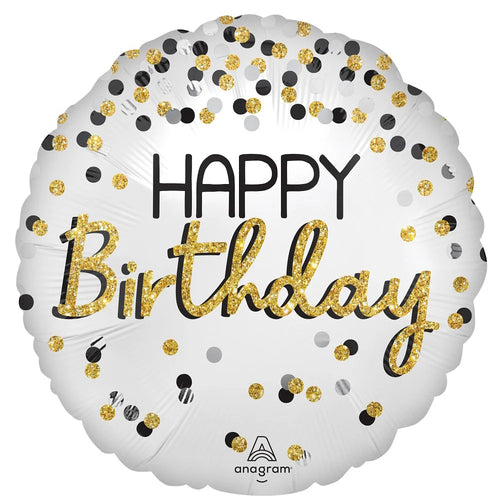 Black Gold Birthday Balloon – Satin Happy Birthday Foil 18in