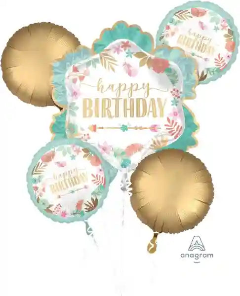 Boho Birthday Girl Balloon Bouquet – 5pcs Helium Foil Balloons