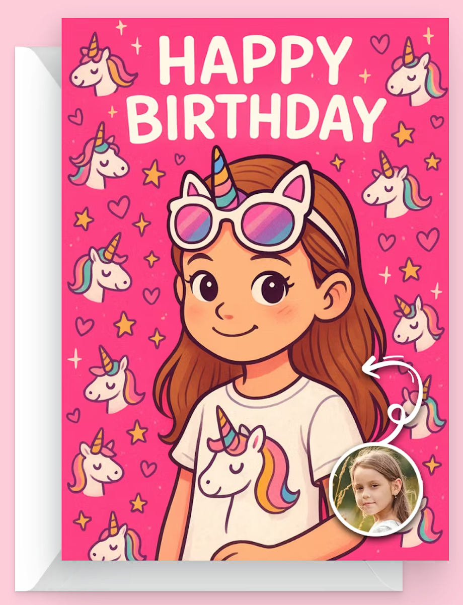 Ai Magical Unicorn Happy birthday card