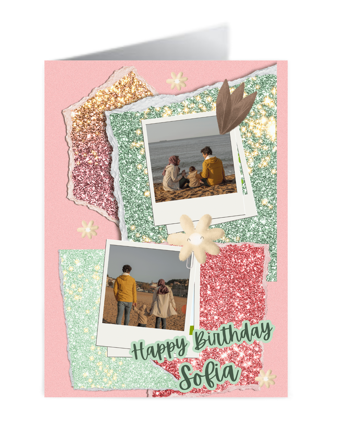 Personalized Happy Birthday Photo Card - Custom Name & Scrapbook Design