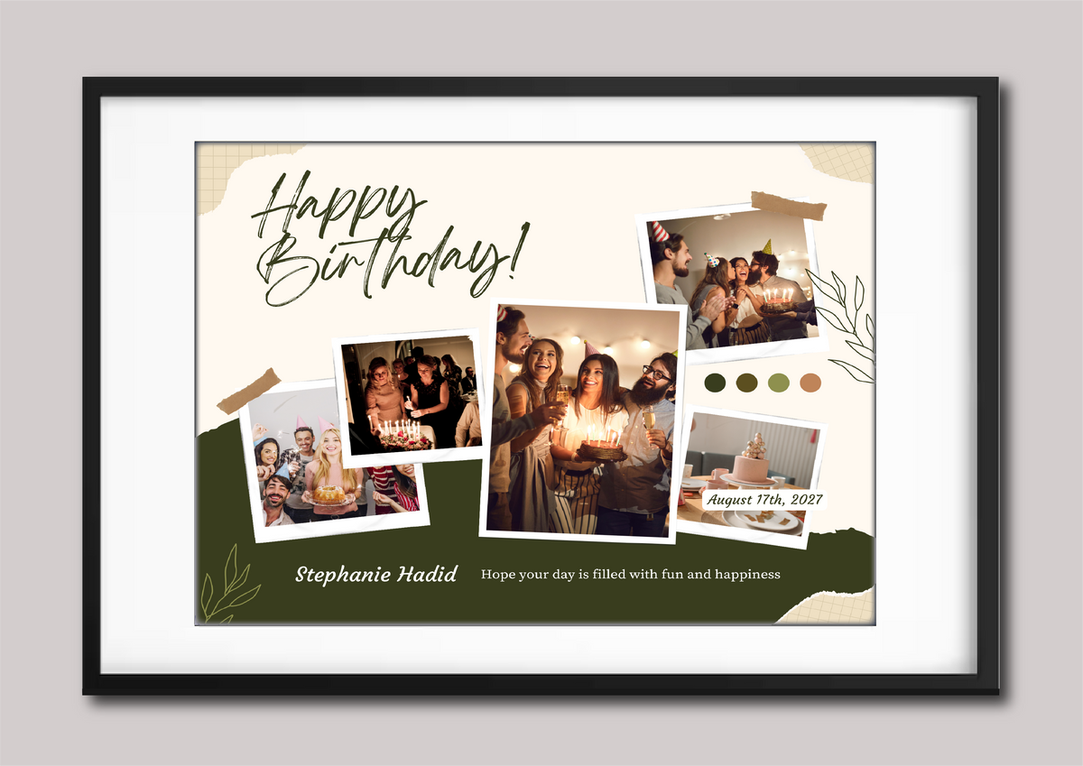 Aesthetic Scrapbook Happy Birthday Photo Frame Black