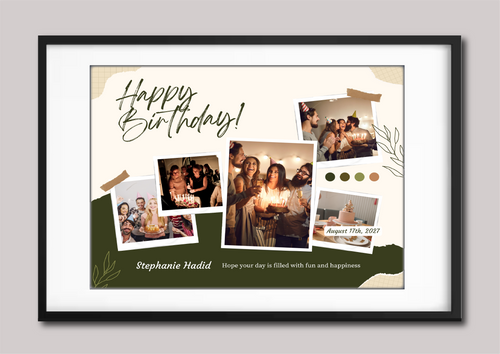 Aesthetic Scrapbook Happy Birthday Photo Frame Black