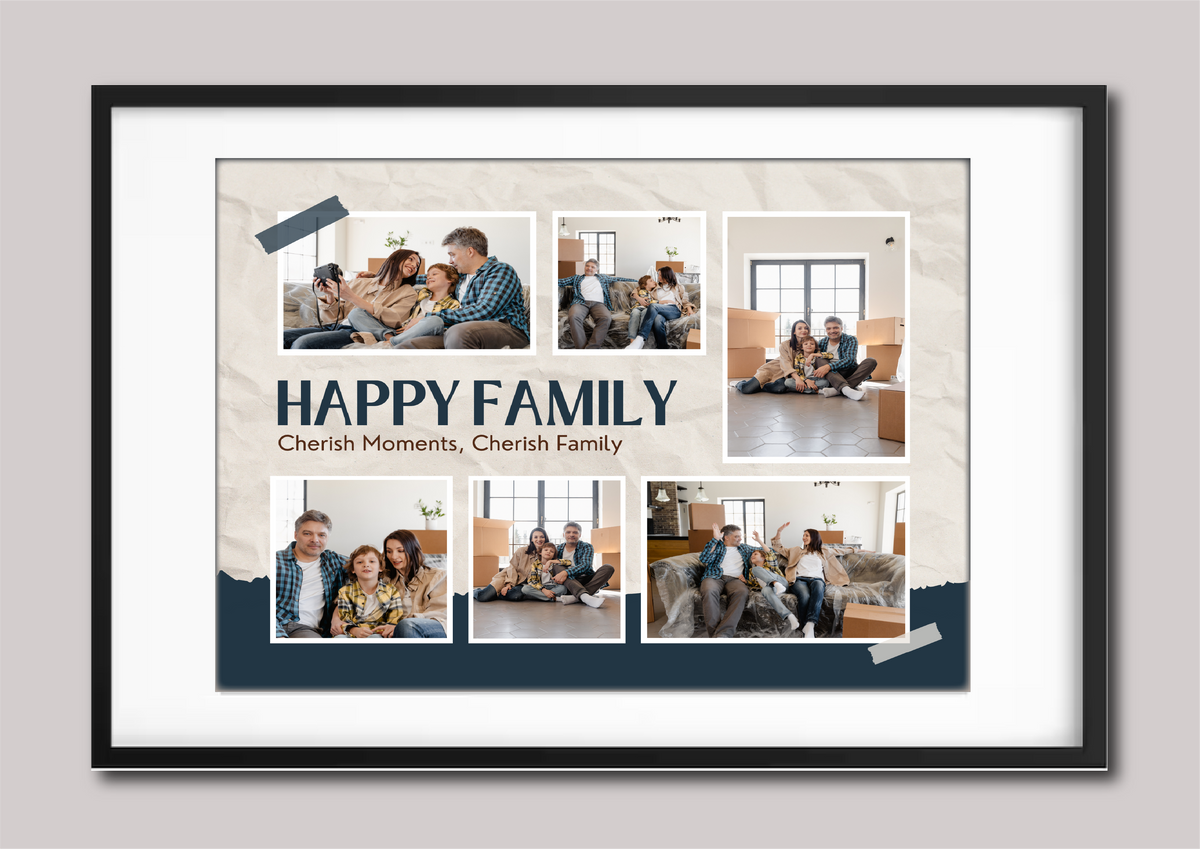 Happy Family Photo Collage Frame 21x30cm Black