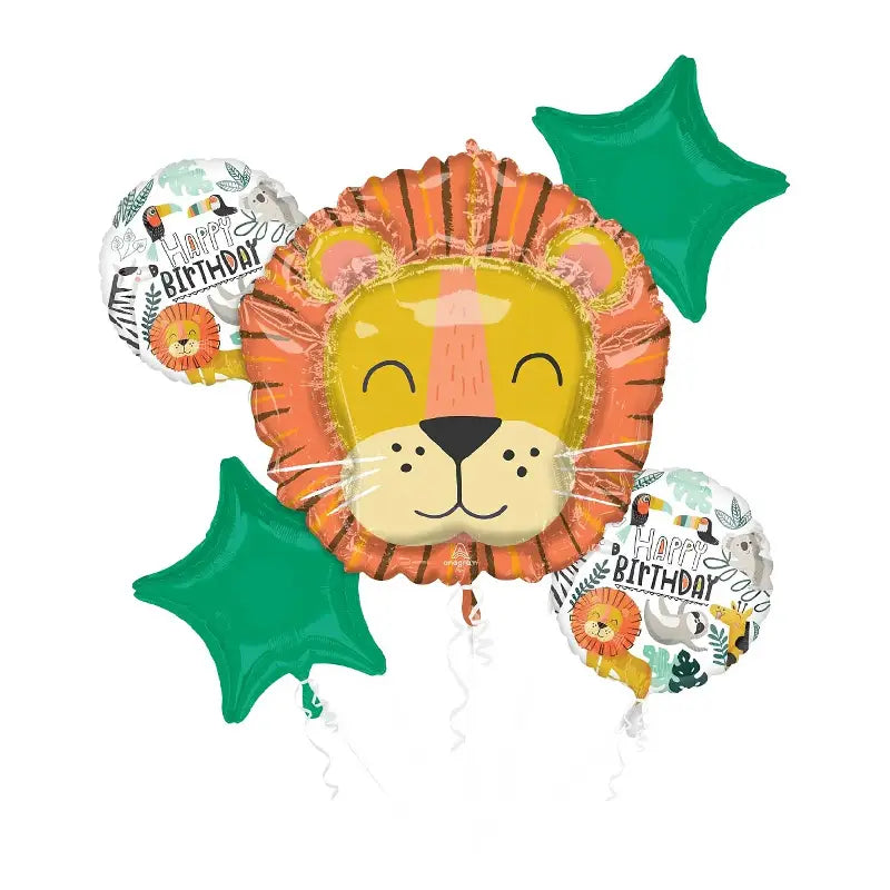 Get Wild Birthday Balloon Bouquet 5 pcs – Jungle Foil Balloon Set for Kids Party