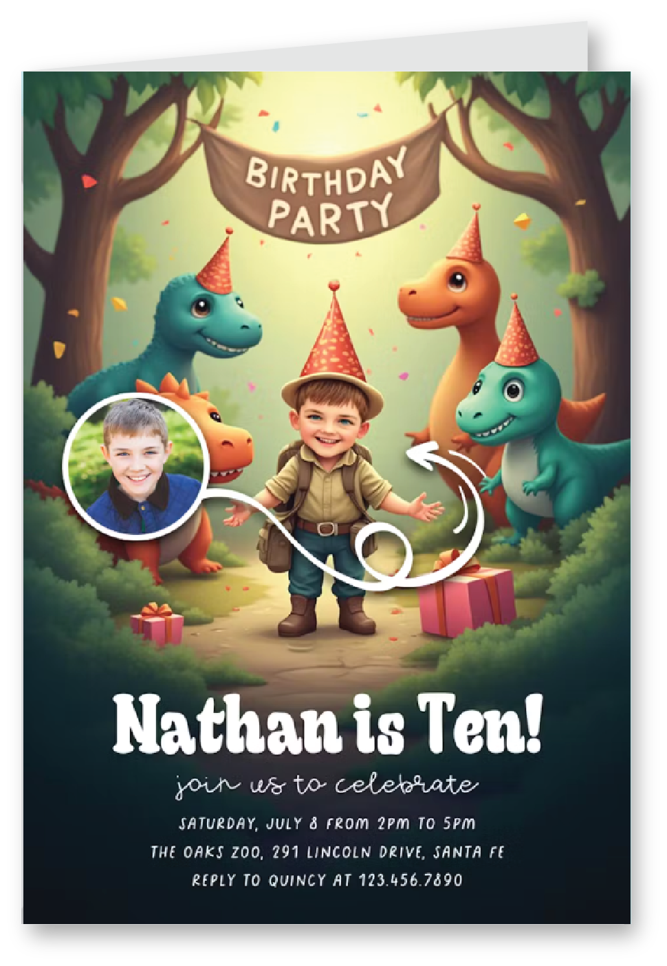 Dino Birthday Bash AI Magic Photo Card