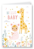 Hello Baby Giraffe New Baby Card - Pink