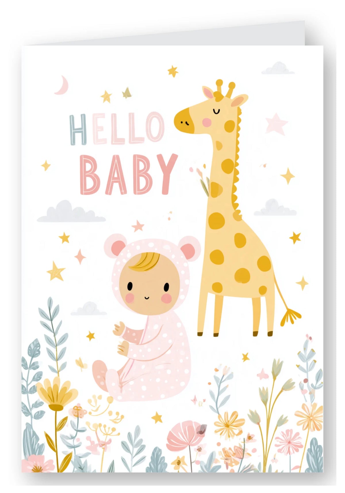 Hello Baby Giraffe New Baby Card - Pink