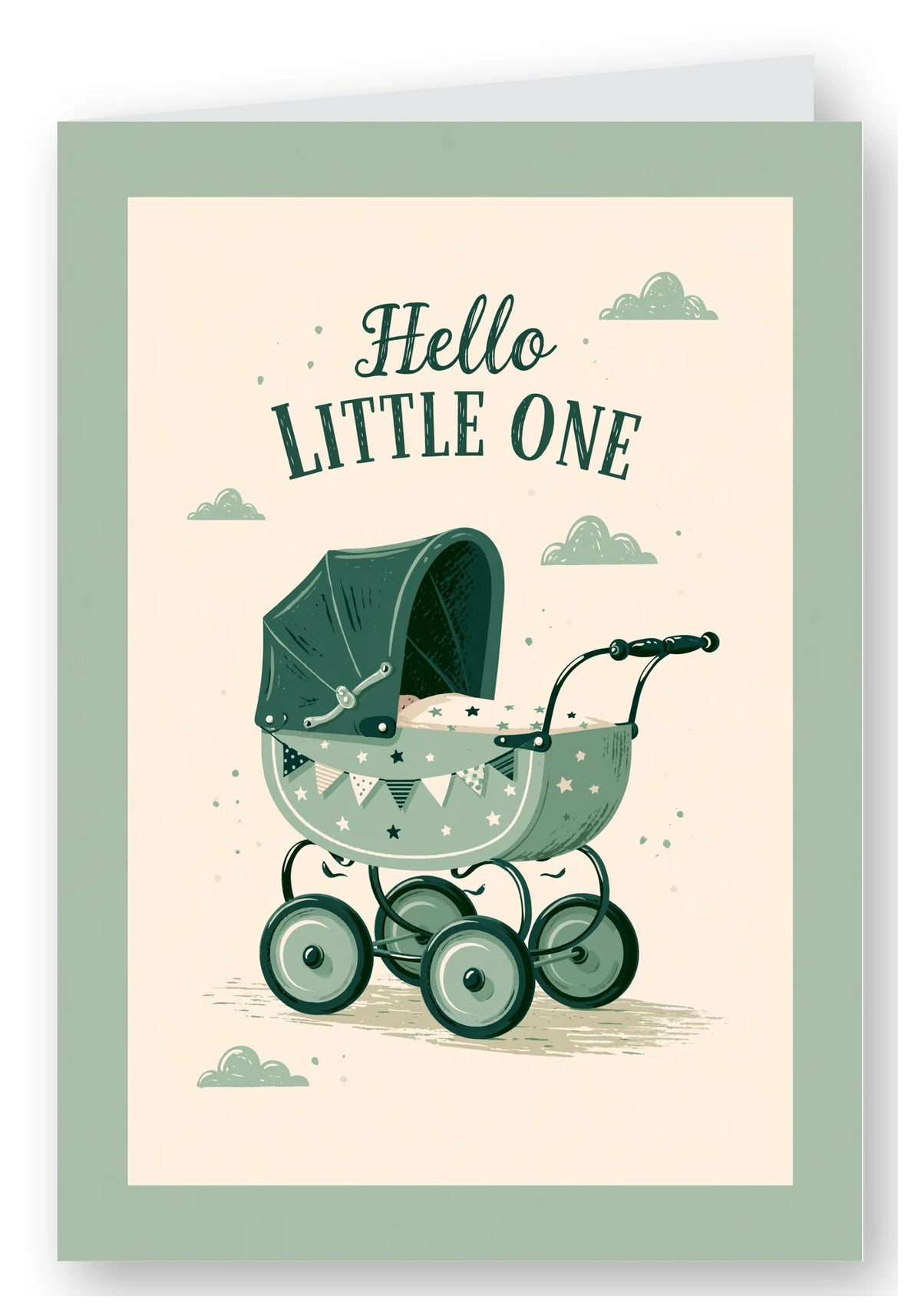 Hello Little One Vintage Pram New Baby Card - Cream