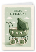 Hello Little One Vintage Pram New Baby Card - Green