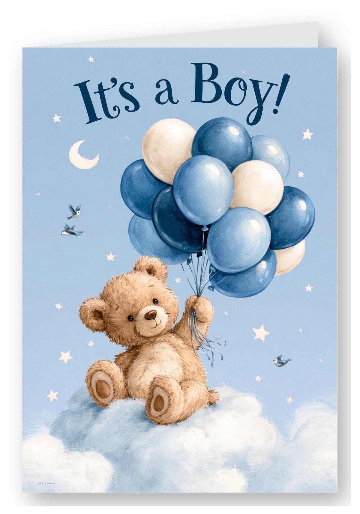 It's a Boy! Teddy Bear Balloons New Baby Card - Cloud