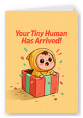 Your Tiny Human Has Arrived Funny New Baby Card - Yellow Hood