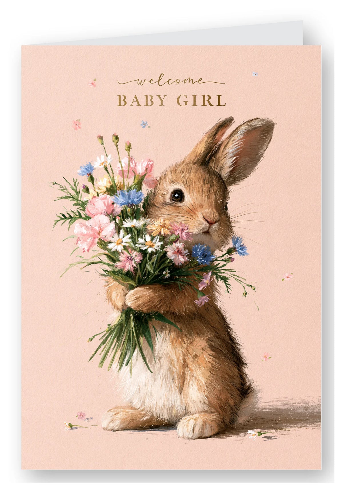 Welcome Baby Girl Bunny Card - Wildflowers
