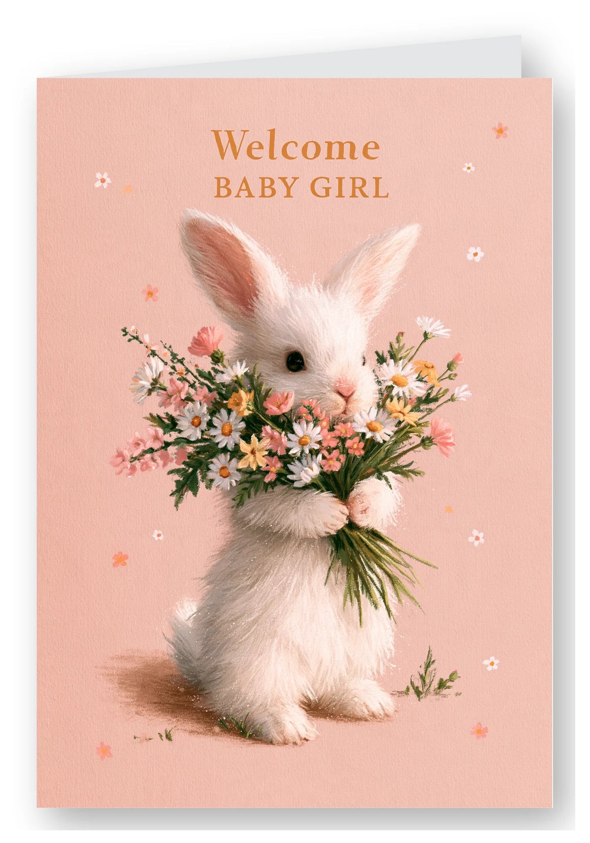 Welcome Baby Girl Bunny Card - White Bunny