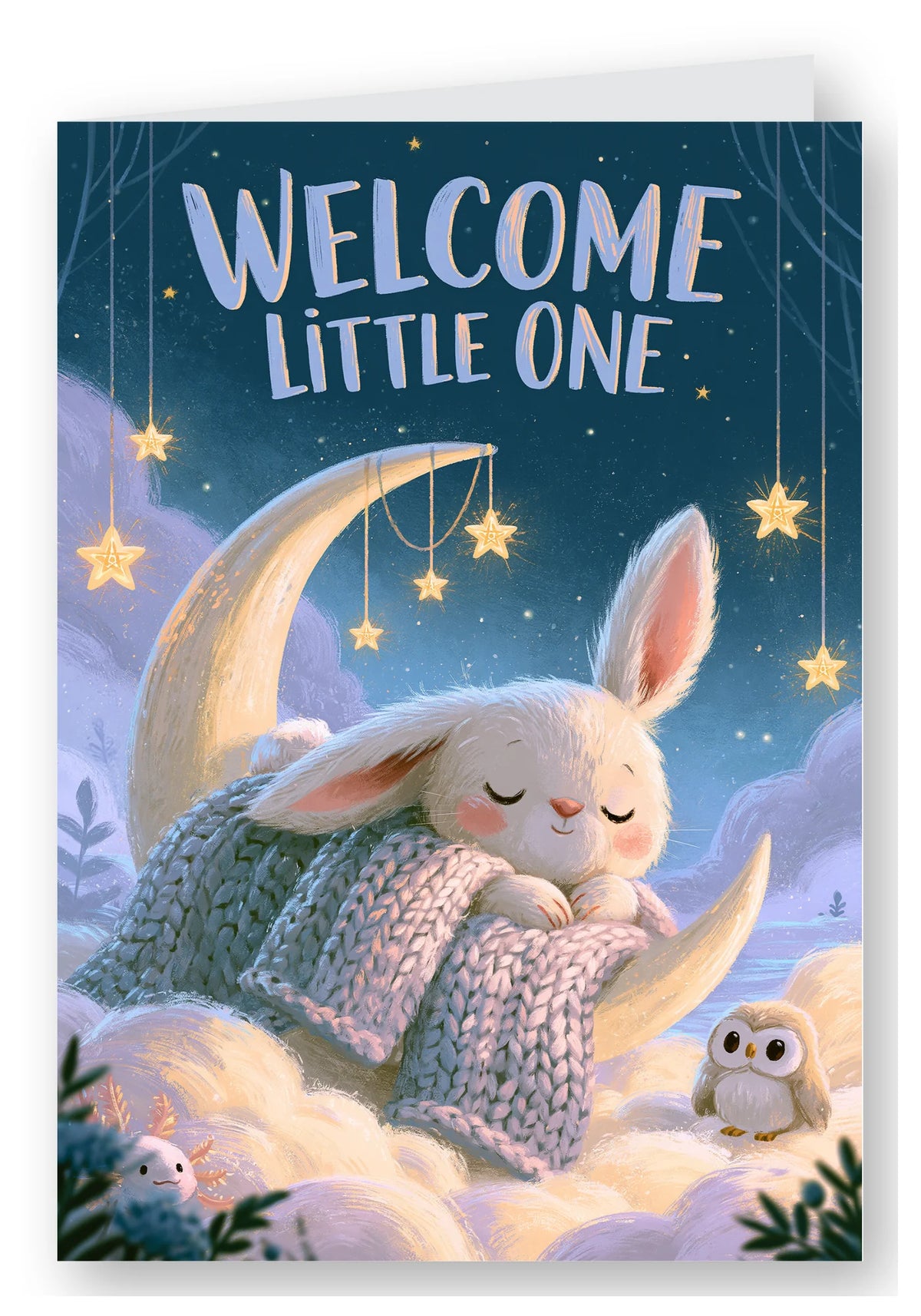 Welcome Little One Moon Bunny New Baby Card - Lilac
